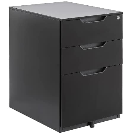 Amazon Basics 3 Drawer Mobile File Cabinet With Lock, Black, 20.71 D x 15.51 W x 24.29 H