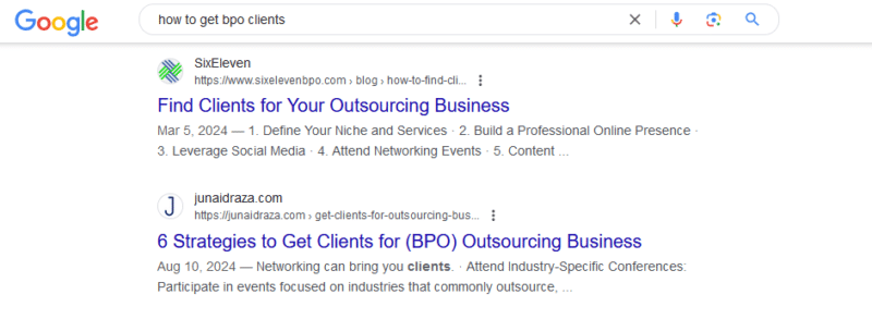 Example of SEO: how to get bpo clients rankings